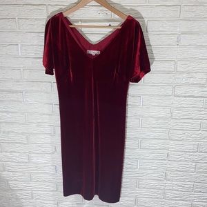 Andrea Polizzi for Rex Lester Red Velvet Knee Length Dress Short Sleeves Size M